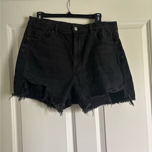 Black Distressed Denim Shorts